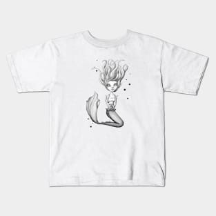 Miss Mermie and Her Pet Fish (Black and White Version) Kids T-Shirt